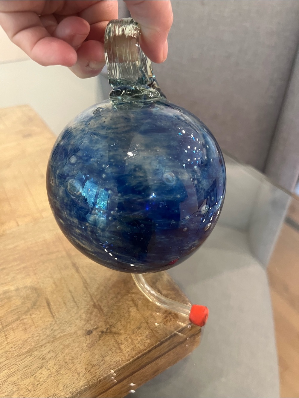 Handblown Blue Glass Orb Ornament watering bulb